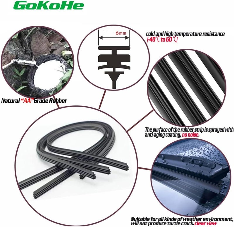 GoKoHe 24" + 24" OEM Quality Windshield Wiper Blades for Mazda MPV 2000-2006 Dodge Ram 1500 2003-2008 Audi A4 2002-2004 Chevrolet Venture 1997-2005 Kia Sedona 2002-2005 Front Windscreen Wiper - Image 5
